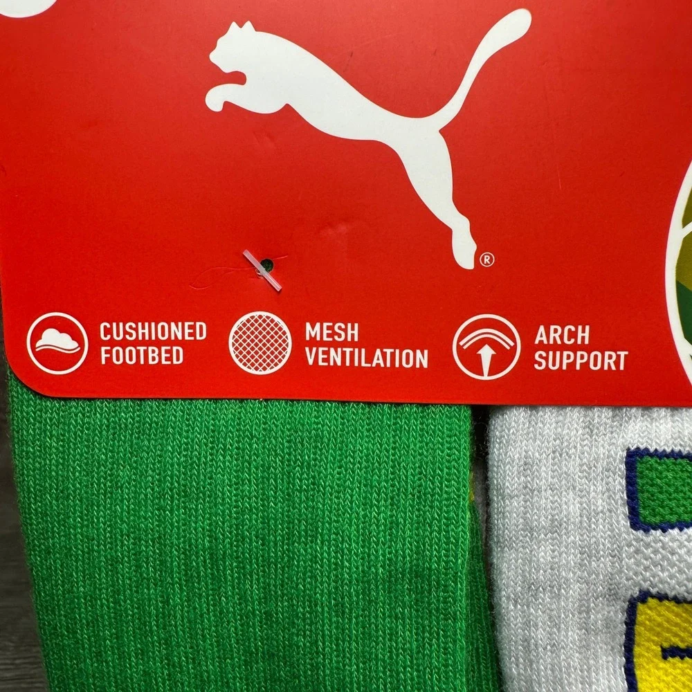 Puma Crew Socks Men 8-12 Brazil Green Yellow White Athletic 6 Pair Pack NEW